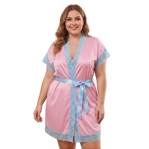 Robe Curto Plus Size Poliéster com Detalhes em Renda Lust Chick