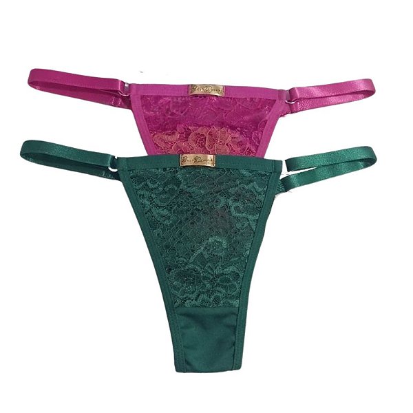 Kit 2 Calcinhas String Microfibra com Renda Alça Ajustável SORTIDO Fina Damma