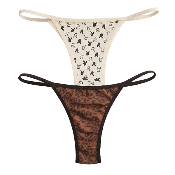 Kit 2 Calcinhas Tanga Ana Tira Elástica Estampa Sortida Poliamida