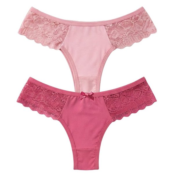 Kit 2 Calcinhas Fio Duplo com Detalhe em Renda Cores Sortidas Poliamida