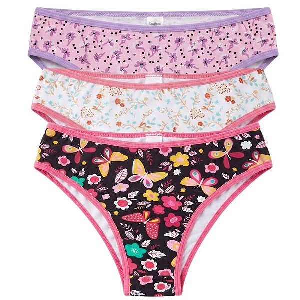 Kit 3 Calcinhas Algodão com Elastano Estampas Sortidas Ref.: 013 Pepper