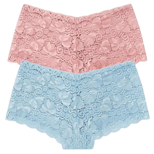Kit 2 Shorts Caleçon Sensual Rendado Poliamida com Elastano Cores Sortidas Lurdinha
