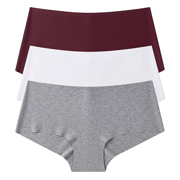 Kit 3 Calcinha Boxer Laser Poliéster com Elastano Cores Sortidas