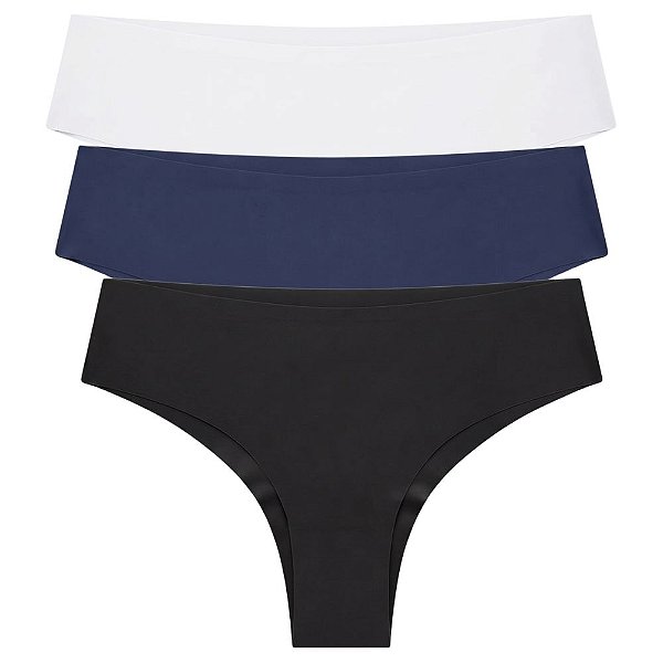 Kit 3 Calcinhas Tanga Laser Poliéster com Elastano Cores Sortidas