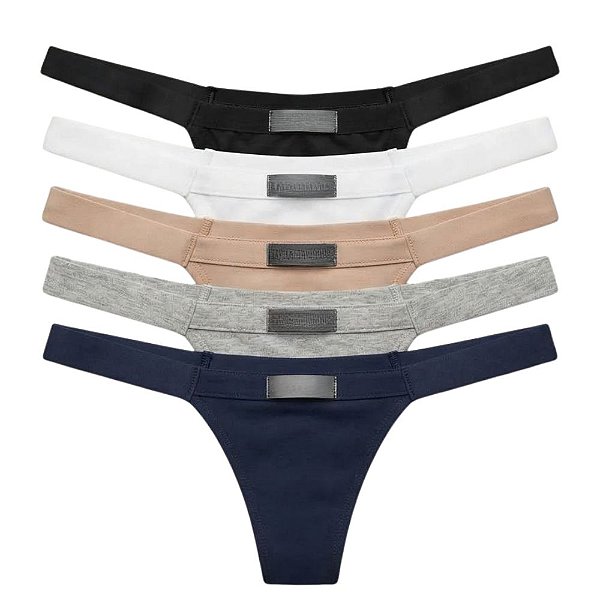 Kit 5 Calcinhas Biquini Laterais Finas com Elastano Cores Sortidas Fina Damma