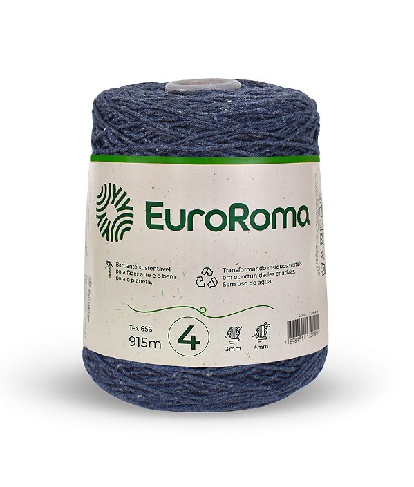 Barbante EuroRoma Colorido N°4 - Cor Jeans | Para Crochê, Tricô, Tear, Macramê e Artesanato