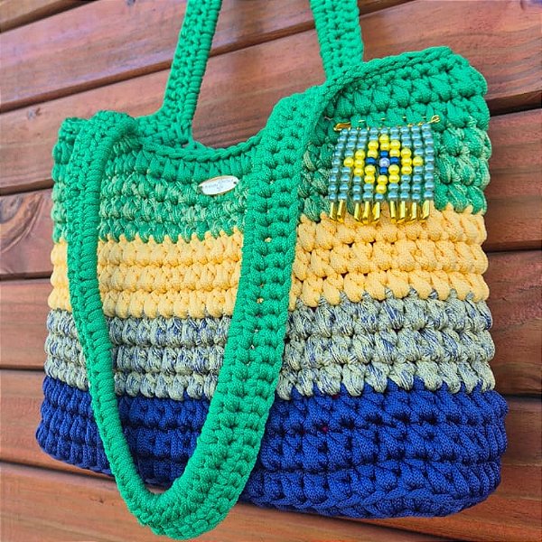 Bolsa de Crochê Artesanal Brasilidade – Bolsa de Ombro Feminina com Fecho Magnético