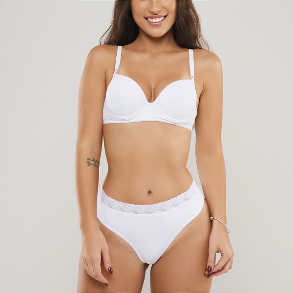 CONJUNTO SUTIA MEIA TAÇA COM BOJO E CALCINHA FIO DENTAL DUPLO FRENTE INTEIRA