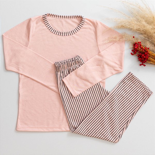 PIJAMA LONGO ROSA PÓ INFANTIL