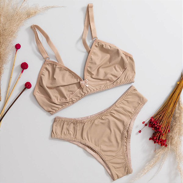 Conjunto Sutiã Meia-Taça Sem Bojo E Calcinha Tanga