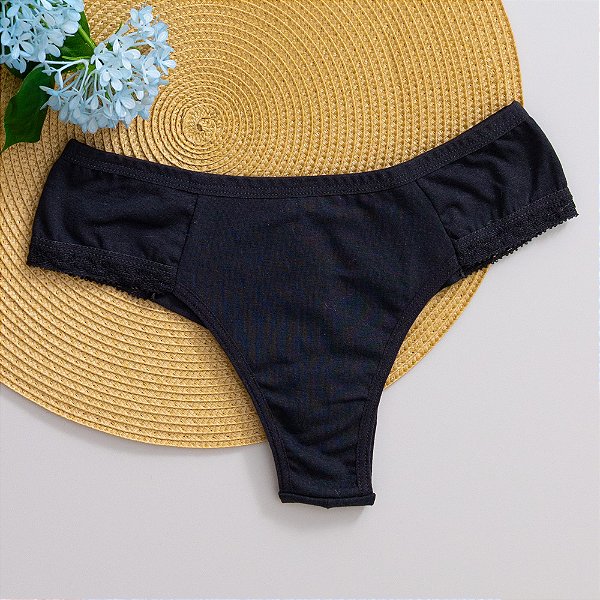 Calcinha Fio Dental Lateral Detalhes Renda Em Cotton