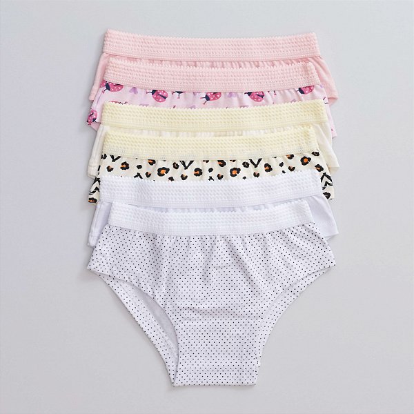 Kit Com 6un - Calcinha Caleçon Bainha Cotton Infantil