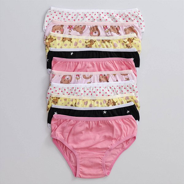 Kit com 10un - Calcinha Caleçon Viés Fechado Algodão Infantil