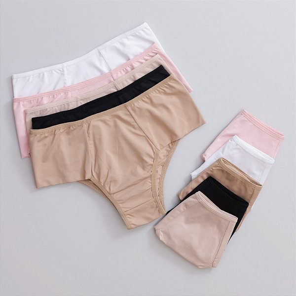 Kit Com 10un - Calcinha Larga Lateral Dupla Em Microfibra