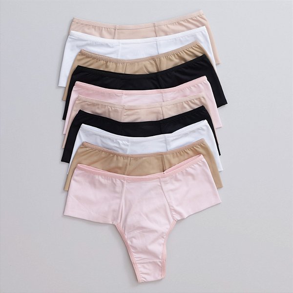 Kit Com 10un - Calcinha Fio Dental Duplo E Lateral Larga Em Microfibra