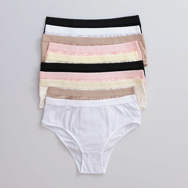 Kit Com 10un - Calcinha Cintura Alta De Barra Em Cotton