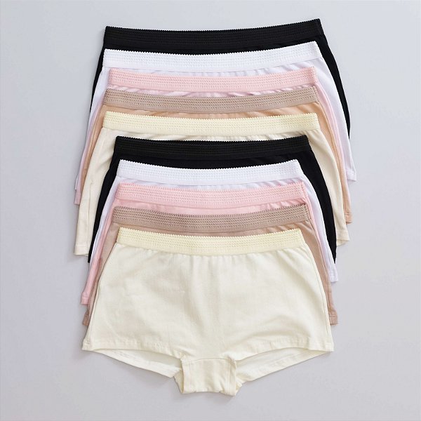 Kit com 10un - Calcinha Boyshort Em Cotton