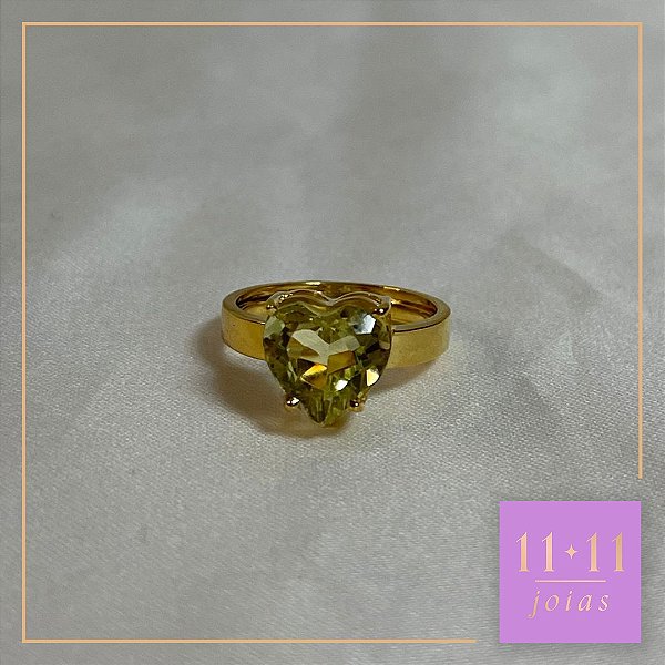 ANEL CORAÇÃO CITRINO PRATA 950 COM BANHO DE OURO