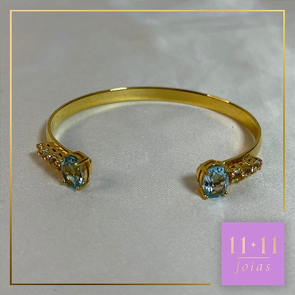 BRACELETE 2 PONTOS TOPÁZIO  SKY PRATA 950 COM BANHO DE OURO