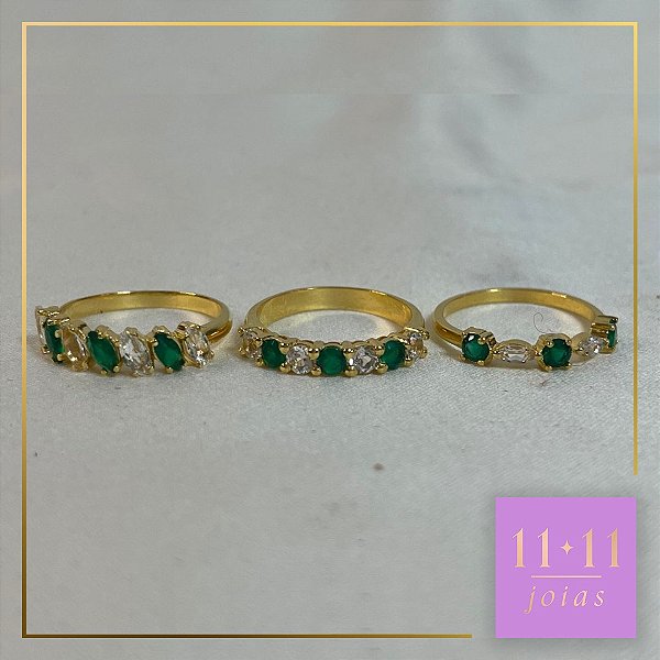 MEIA ALIANÇA TOPÁZIO INCOLOR E CRIOPRASIO PRATA 950 COM BANHO DE OURO