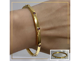 BRACELETE 5 PONTOS DE RUBI PRATA 950 COM BANHO DE OURO