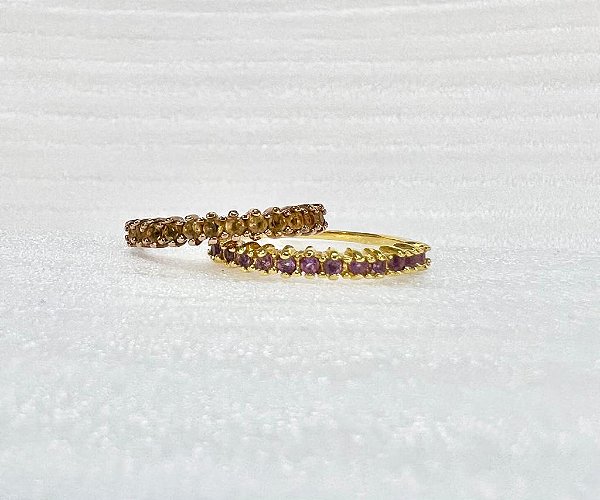 MEIA ALIANÇA COM 12 CITRINOS PRATA 950 COM BANHO DE OURO