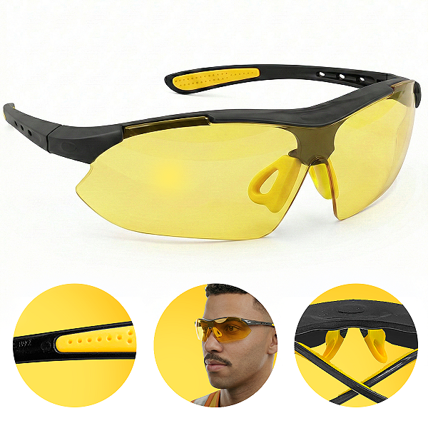 Óculos Construção À Noite Lentes Proteção Segurança Amarelo