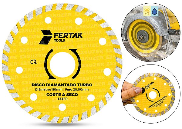 Disco Diamantado Turbo Serra Mármore 110x20mm Tijolo, Telhas