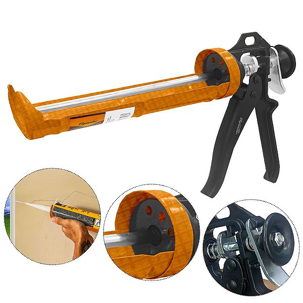 Pistola Aplicador Para Silicone Profissional Laranja E Preto