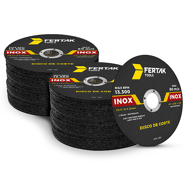 Kit 100 Discos Corte Fino Inox 2 Telas Reforçado 4.1/2 115mm