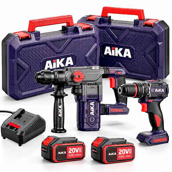 Combo Furadeira Martelete 20v Biv Dr13a E Dh30a 4.0ah Aika
