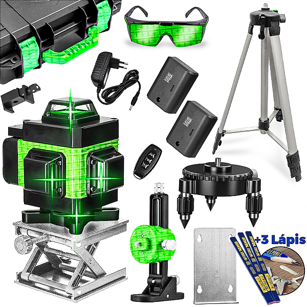 Nível Á Laser Verde 4d 16 Linhas 360 Profissional + Suporte
