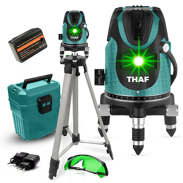 Nível Laser 05 Linhas Verde Recarregável Base Giratória Thaf
