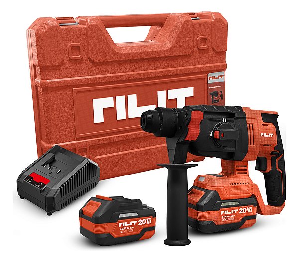 Martelete Rotativo Vermelho 20v Sem Fio Sds Plus 2 Baterias