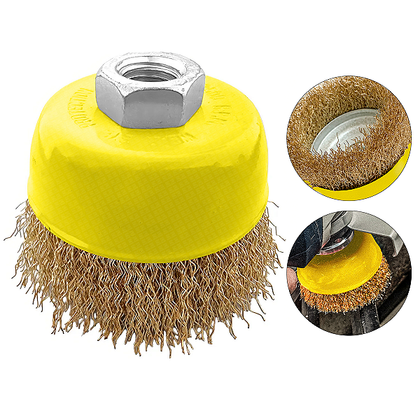 Escova Copo Aço Ondulado 3'' Polegadas 75mm Rosca M14