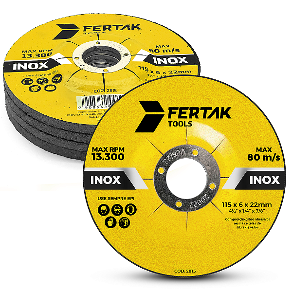 5 Discos De Desbaste 4.1/2x115mm Inox Ferro Metal Fertak