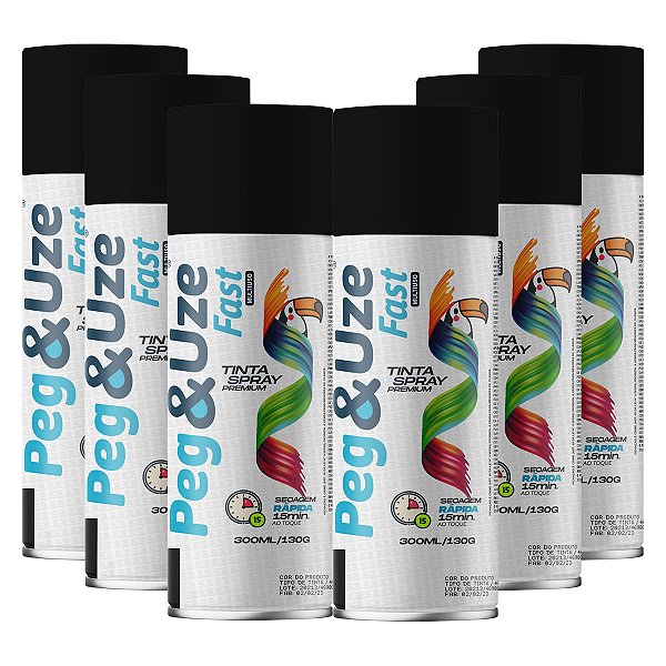 Tinta Spray Preto Fosco Uso Geral 300ml/130g 6 Unidades