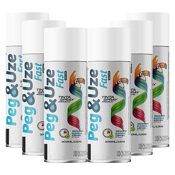 Tinta Spray Uso Geral Branco Fosco Conteudo 300ml 6 Unidades