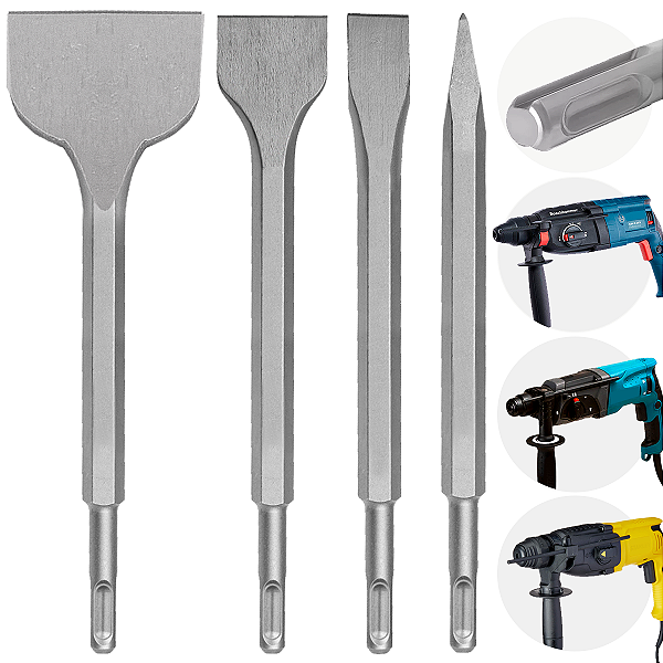 Kit Sds Plus Martelete Ponteiro E Talhadeiras Jogo 4 Peças