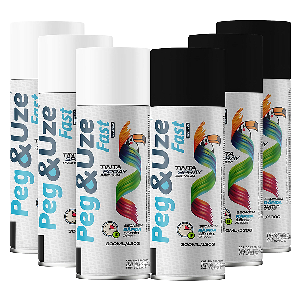 KIT 6 Spray Peg&Use 300ml Uso Geral PRETO E BRANCO FOSCO