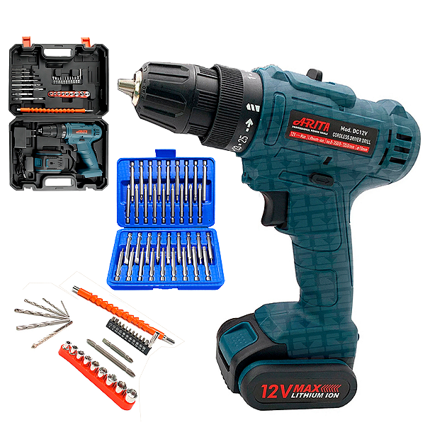 Parafusadeira Furadeira 12v A Bateria Kit 66 Pçs Bits Brocas
