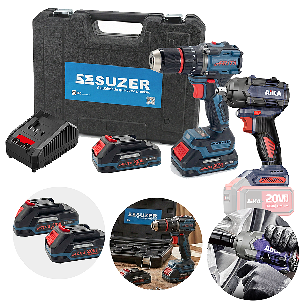 Furadeira e Chave de Impacto a Bateria 20V 2.0AAH 13mm