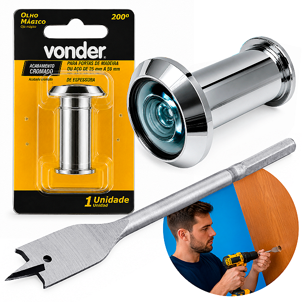 Kit Visor Olho Mágico Preto De 32 Á 52mm Com Broca 9/16