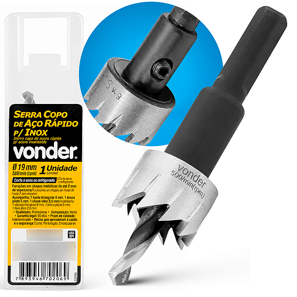 Serra Copo Aço Rapido 22mm Com Guia Para Inox E Metal Vonder