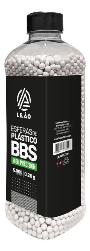 Esfera Airsoft BBs Leão 0.28g 6mm – Pote com 5000 Bolinhas de Alta Precisão