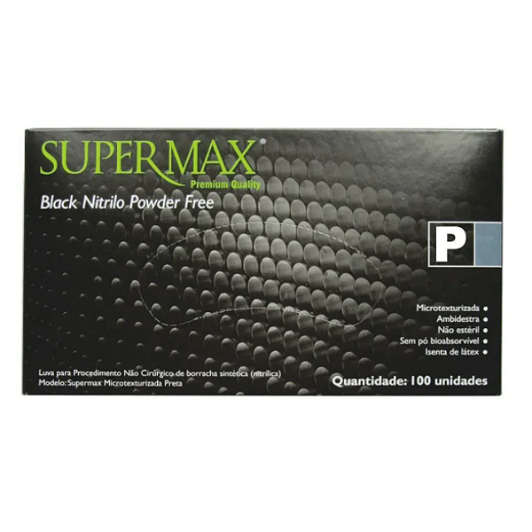 Luva Nitrílica Supermax Preta - 50 pares