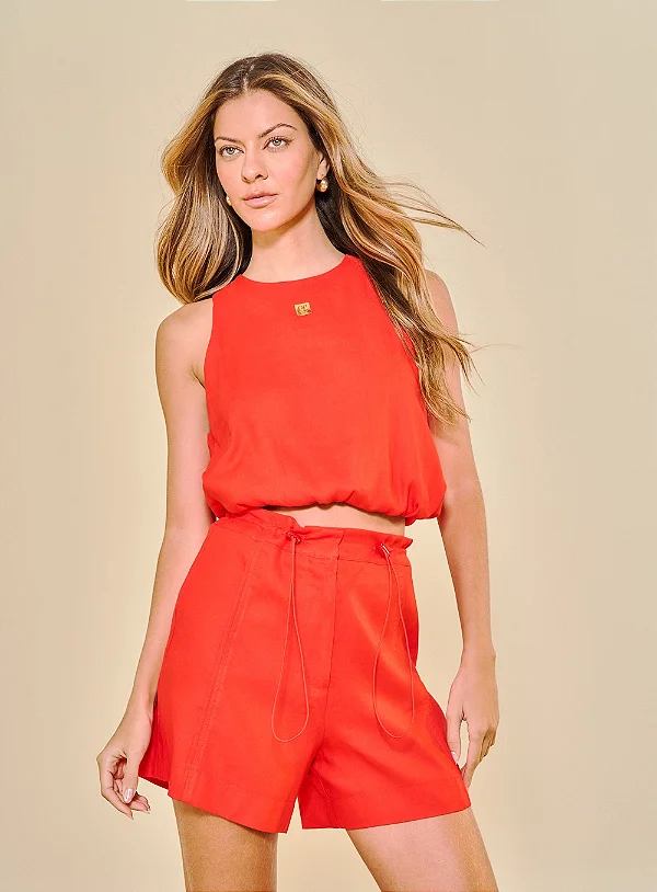 Short Curto Alfaiataria Em Linho