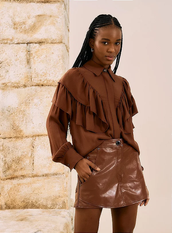 Camisa Reta Com Babados