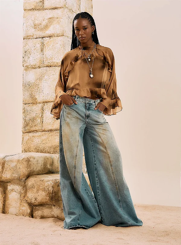 Calça Jeans Pantalona Vintage Wash