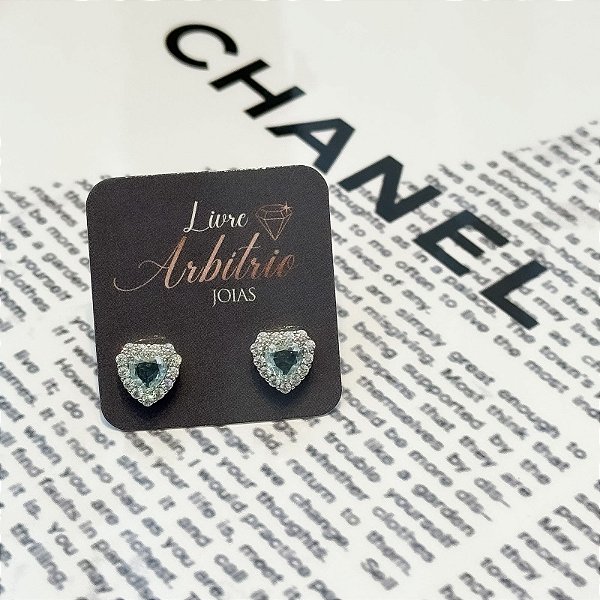 BRINCO CORAÇÃO DIAMOND AQUAMARINE